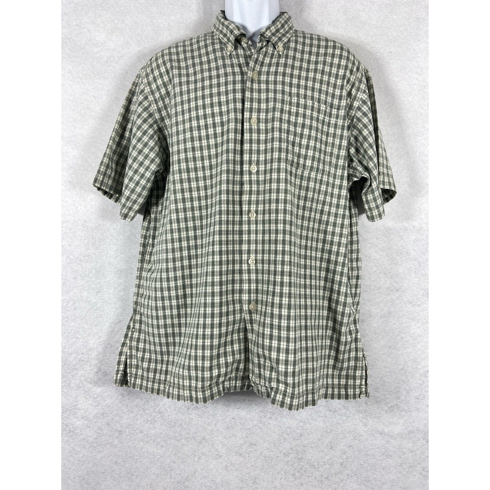 Ralph Lauren Sport Shirt Men's Large Green White Button Up Check Short Sleeve